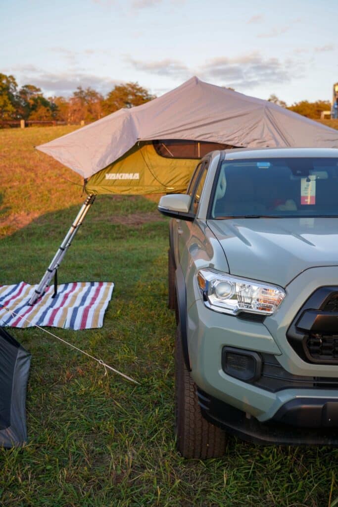 Toyota truck with a Yakima rooftop tent at Overland Expo East