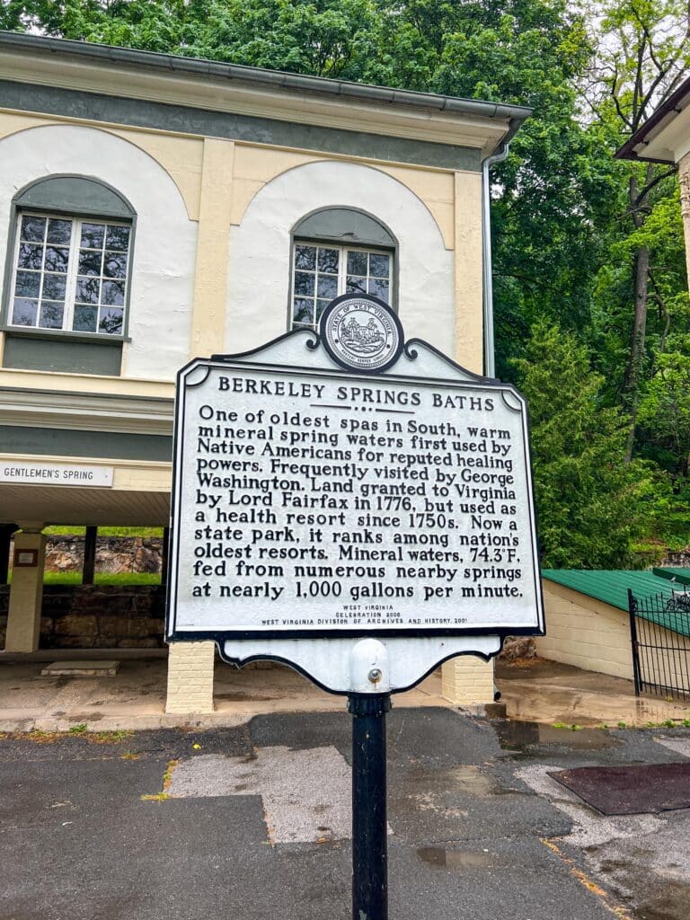 Informative sign for Berkely Springs Baths