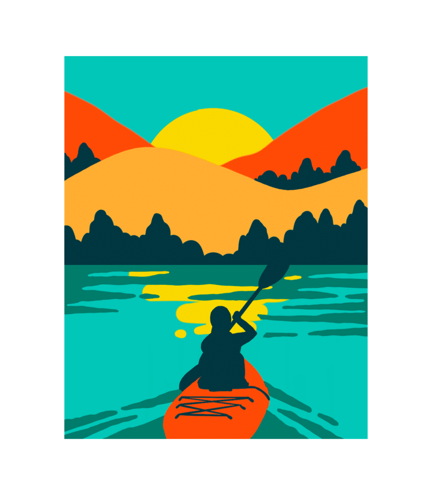 Postcard Illustration of a woman kayaking